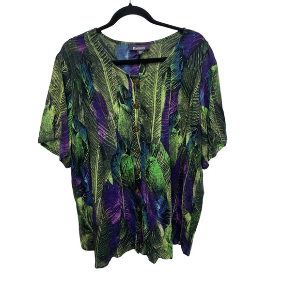 Roamans women’s leaf print shirt button up rayon colorful size 18w summer - Picture 1 of 7